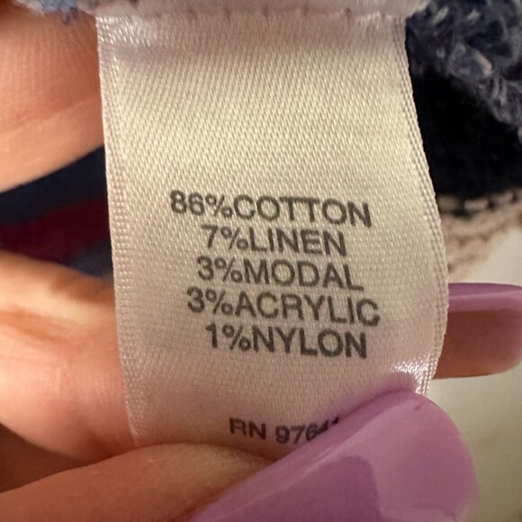 J Jill Sweater Womens Large petite Blue Striped Pockets Linen‎ Blend Cardigan - Picture 5 of 5